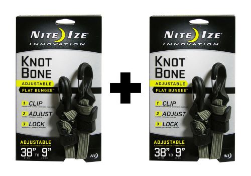 Nite Ize KnotBone Flat Bungee Cord Foliage Green 9&#034;-38&#034; w/ Carabiner 2-Pack