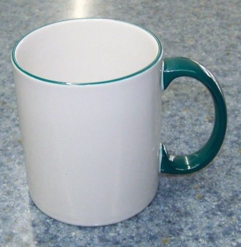 Lot of 29 Two Tone Green Rim Unprinted Sublimation 11 oz. Ceramic Mugs