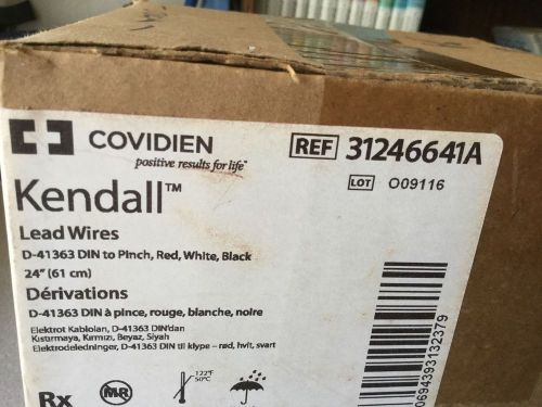 Lot 25, NIB, Covidien Kendall Lead Wires 24&#034; D-41363 DIN To Pinch R, W, B