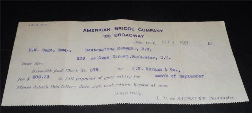1901 Paycheck Stub American Bridge Company