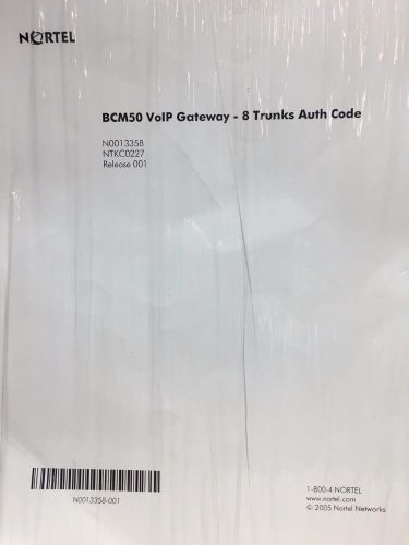 Nortel Avaya BCM 50 8-Trunk VoIP Gateway Keycode NTKC0227 Auth Code License SIP