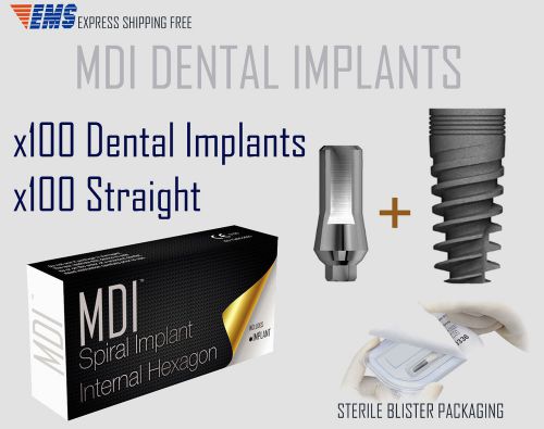 x100 MDI dental implants + x100 MDI dental straight abutment in blister and box