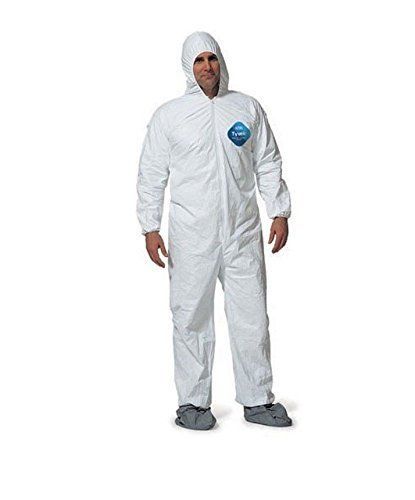 DuPont TY122S Disposable Elastic Wrist, Bootie &amp; Hood White Tyvek Coverall Suit