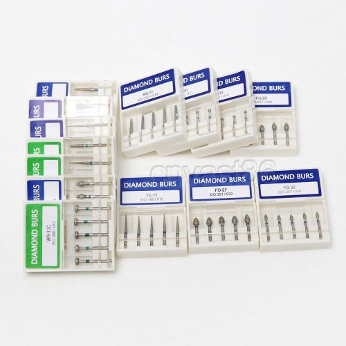 100pcs Dental Diamond Burs Tapered Medium FG1.6mm Assorted High Speed Handpiece