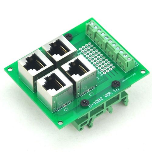 RJ50 10P10C 4-Way Buss Board Interface Module with Simple DIN Rail Mount Bracket