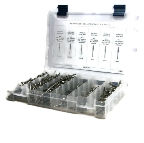 304 Stainless Steel Domed Pop Rivet Fastener Assortment Kit - 376 Piece - 6 to 8