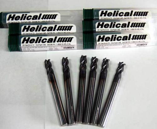 6 Pc. Helical 1/4&#034; x 1/2&#034; Vari. Pitch High Perf. Carbide End Mills w/C.R-SST,TI