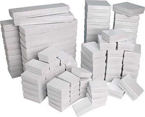 100 Assorted Sizes White Swirl Cardboard Cotton Filled Jewelry Gift Boxes