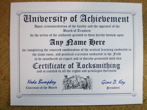 LOCKSMITH~ LOCK PICKING ~ LOCKSMITHING  DIPLOMA~MAN cave ~ certificate ~ FUN