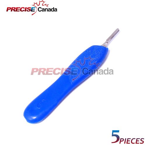 SET OF 5 SCALPEL HANDLE #5 BLUE SURGICAL DERMAL PODIATRY INSTRUMENT