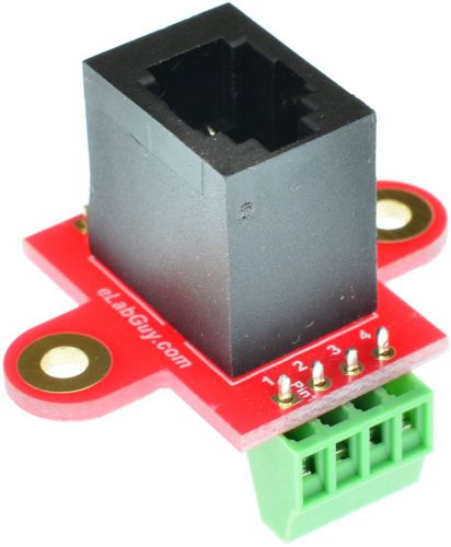 Rj9 rj10 rj22 4p4c female connector breakout board, elabguy rj10-bo-v1av for sale