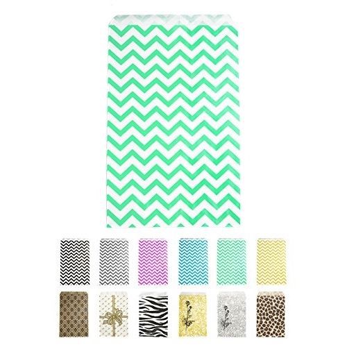 Teal chevron print paper gift merchandising bag bundle 6x9&#034; 100 count for sale