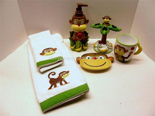 Kids Jungle Novelty Bath MONKEY SEE MONKEYS DO 6 pc set with Towels Jenny Jeff