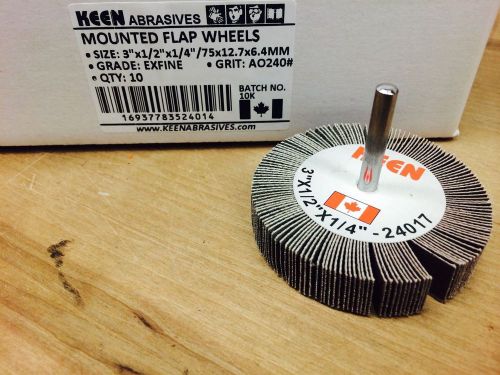 10pcs 60 grit Keen 3&#034; x 1-1/2&#034; x1/4&#034; sandpaper Mounted Flap Wheel #24045