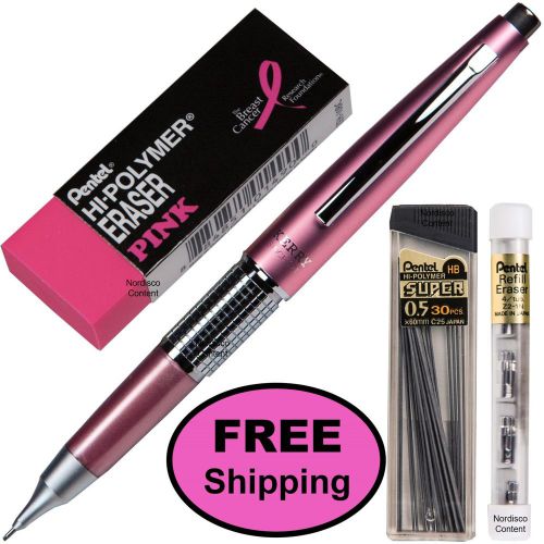 Pentel Sharp Kerry Mechanical Pencil, P1035P Pink Barrel, 0.5mm, 4-Piece Set