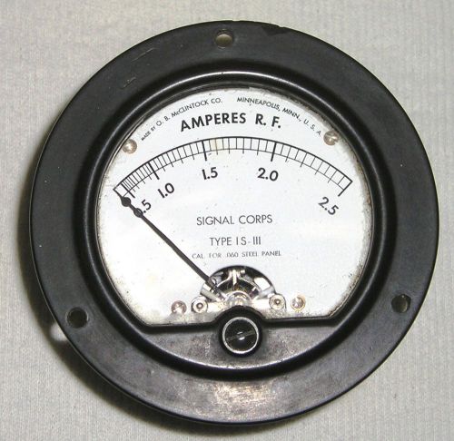 Vintage Signal Corps Amperes R.F. Panel Meter Type IS-III RF Amp McClintock Co.
