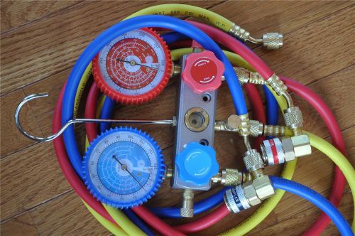 Tool Kit:Manifold Gauge+5ft Hose Set R22 R134a+Car AC Quick Snap-on Coupler HVAC