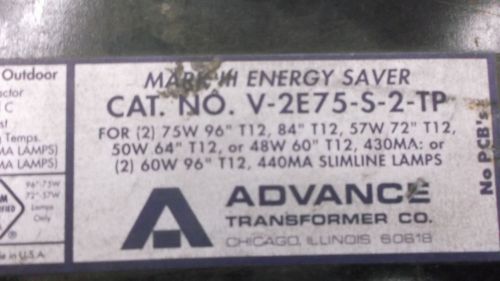 (Lot of 14) ADVANCE V-2E75-S-2-TP MARK III ENERGY SAVER LIGHTING BALLAST 277V