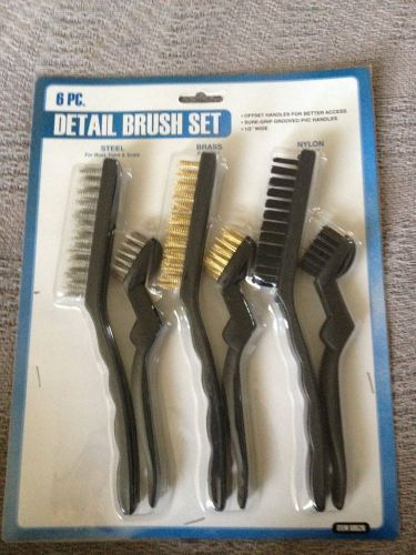 6 Piece Detail Wire Brush Steel Brass Nylon Set New