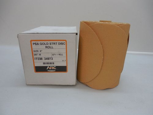 PSA GOLD STRAIGHT SANDING DISC ROLL 6&#034; 80-GRIT QTY-100 ARC ABRASIVES 34973 NEW