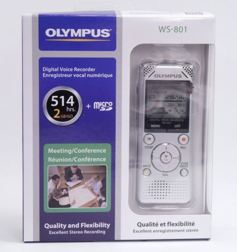 New! olympus ws-801 digital voice recorder 514 hrs, 2gb, silver, microsd slot for sale