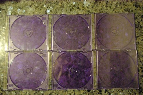 Lot of 6 &#034;PURPLE CASE&#034; Single CD ROM MEDIA Jewel Cases Slim Used 5 1/2&#034; X 5&#034;