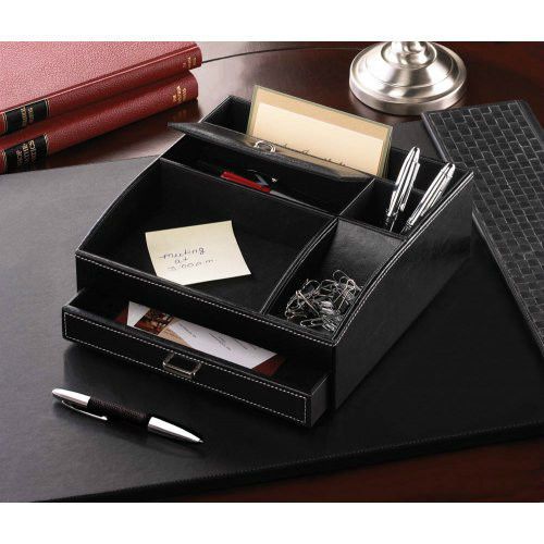 BLACK FAUX LEATHER DESK ORGANIZER-#10015643