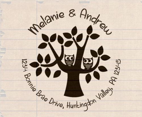 custom owl tree family return address personalized rubber self inking stamp 1.5&#034;