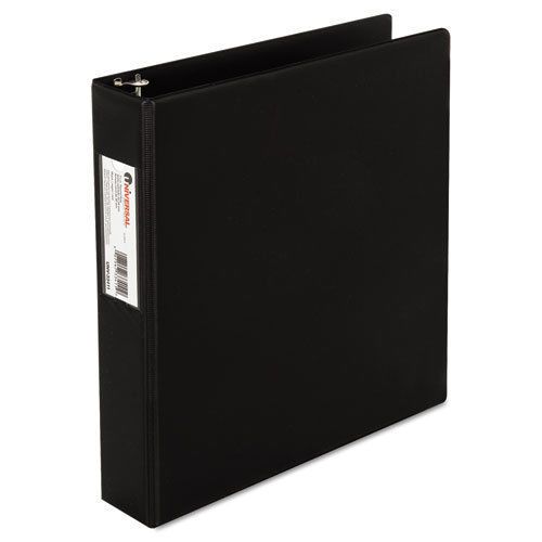 Suede Finish Vinyl Round Ring Binder With Label Holder, 1-1/2&#034; Capacity, Black