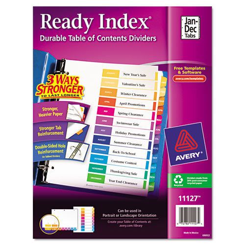 Ready Index Contemporary Table of Contents Divider, Jan-Dec, Multi, Letter