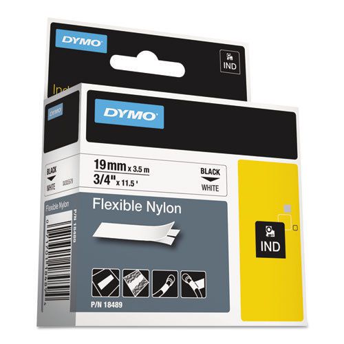 Rhino Flexible Nylon Industrial Label Tape Cassette, 3/4in x 11-1/2 ft, White