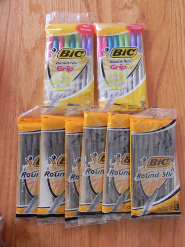 64 BIC Round Stick Grip Pens(8X 8pk.)MEd. 1.0 mm Ball Pens 2 colors &amp; 6 Black