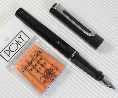 Jinhao 599b fountain pen black plastic barrel free 5 poky cartridges orange ink for sale