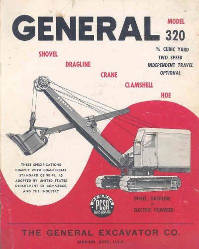1952 general model 320 shovel dragline crane clamshell excavator brochure wu5624 for sale