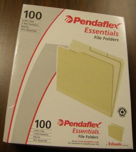 Pendaflex Essentials File Folders, 1/3 Cut Top Tab, Letter, Manila, 100 / Box