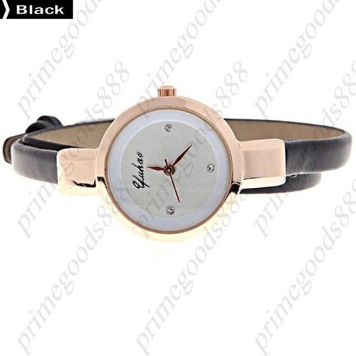 PU Leather Band Round Case Quartz Wrist Lady Ladies Wristwatch Women&#039;s in Black