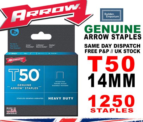 Arrow t50 staples size: 9/16&#034; - 14mm pack: 1250 genuine for sale