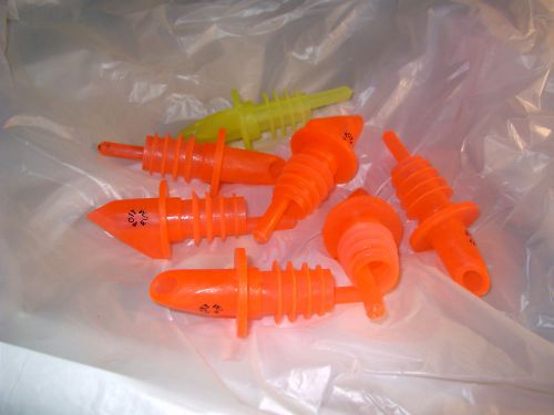 Seven Liquor Bottle Dispensers - Plastic Bright  6-Orange and 1-Yellow - 7 total