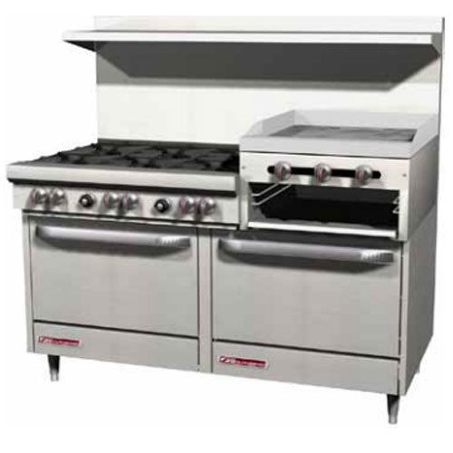 Southbend s60ad-2rr range, 60&#034;, 6 burners (28,000 btu), 24&#034; raised manual griddl for sale