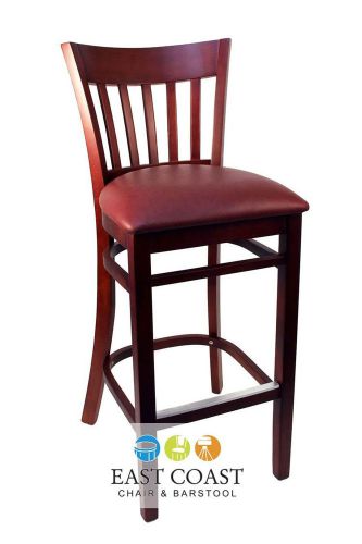 New gladiator mahogany vertical back wooden bar stool with wine vinyl seat for sale