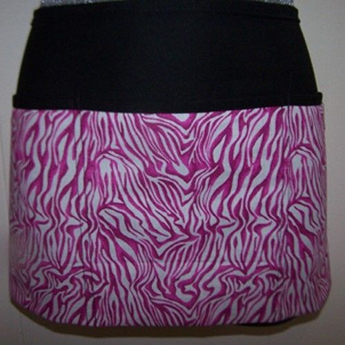 Black Waist Half Apron Server Waiter Waitress hot pink zebra  Bar Cafe Apron