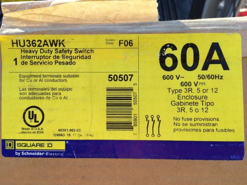 Square D HU362AWK 60 amp Non-Fused New Safety Disconnect Switch