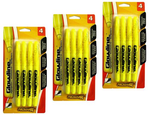 3 packs of 4 - promarx glowline yellow chisel-tip highlighters for sale