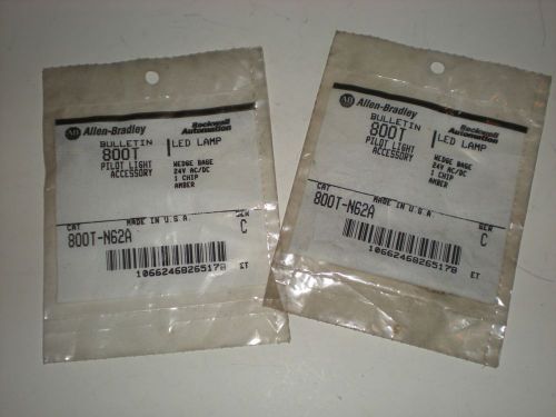 (LOT OF 2) ALLEN BRADLEY 800T-N62A 800TN62A AMBER LED CLUSTER 24V LAMP NEW