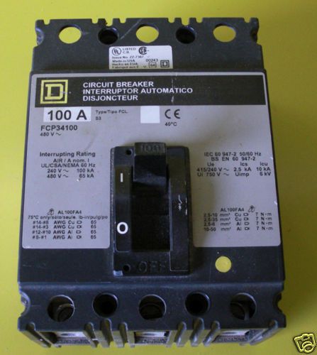 100 amp square d circuit breaker model: fcp34100 for sale