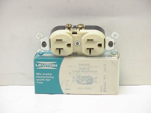 New Leviton #5800-I Duplex Flush Ivory Receptacle 20A Spec Grade