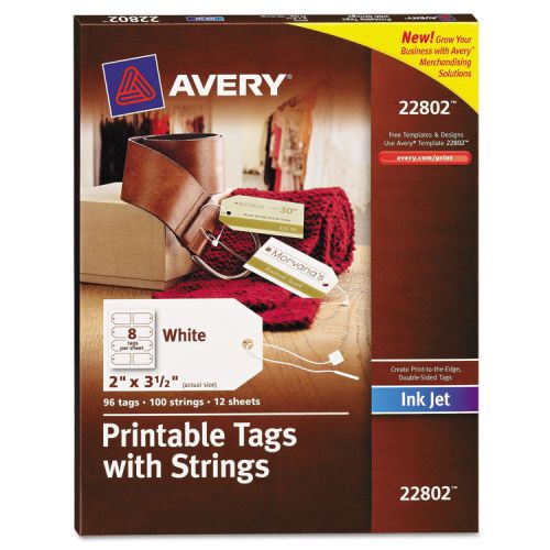 Blank printer-compatible tags with strings, 2 x 3 1/2, white, 96/pack for sale