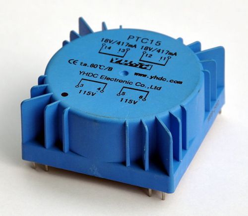 Toroidal Power Transformer, 15VA, Output 2x18V, Input 115V or 230V