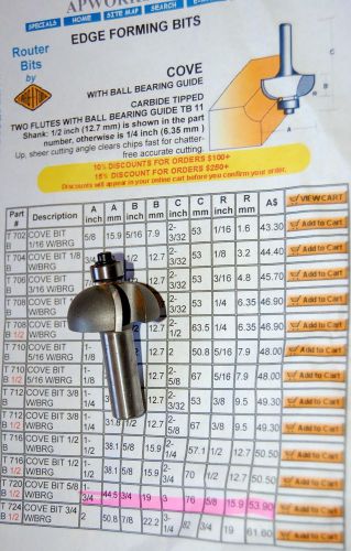 1/2&#034; Cove Router Bit with Ball Bearing Guide