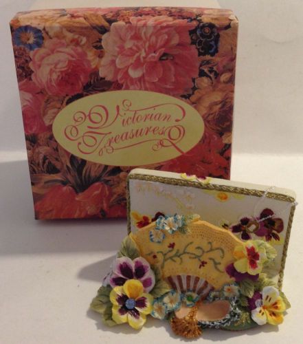 POPULAR IMPORTS INC VICTORIAN TREASURES FAN &amp; FLOWERS BUSINESS CARD HOLDER NIB